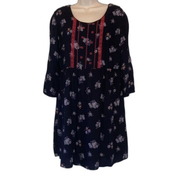 OLD NAVY Colorful Floral Swing Dress Red Embroidery Womens Large - Picture 1 of 12